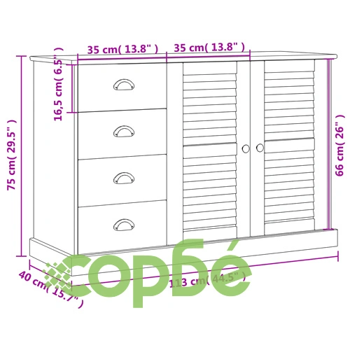 Бюфет с чекмеджета VIGO, 113x40x75 см, сив, бор масив ➤ топ цена ➤ sorbe.bg