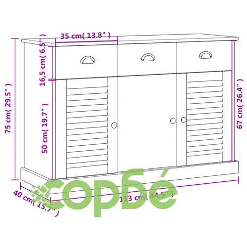Бюфет с чекмеджета VIGO, 113x40x75 см, бял, бор масив ➤ топ цена ➤ sorbe.bg