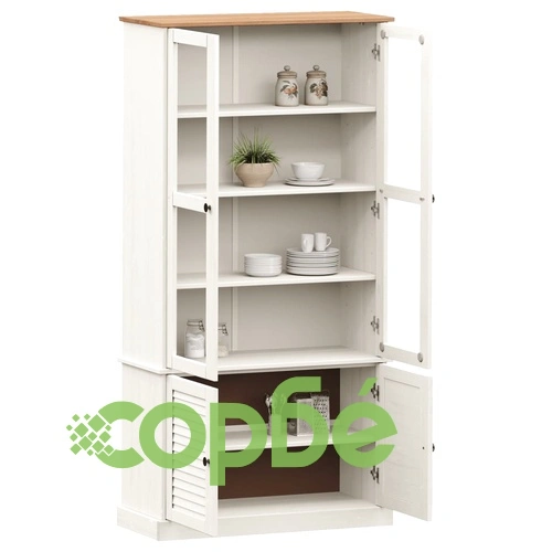 Стъклен шкаф витрина VIGO бял 85x35x170 см бор масив ➤ топ цена ➤ sorbe.bg