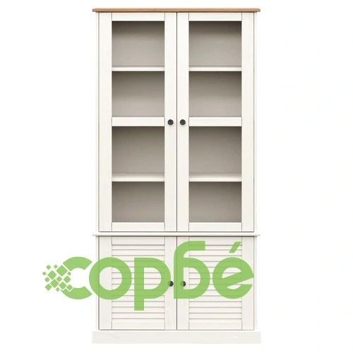 Стъклен шкаф витрина VIGO бял 85x35x170 см бор масив ➤ топ цена ➤ sorbe.bg