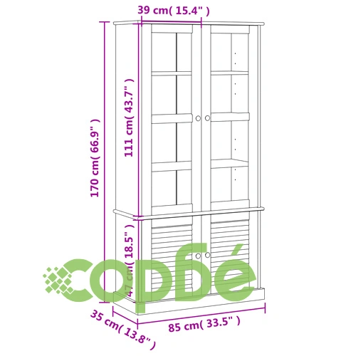 Стъклен шкаф витрина VIGO бял 85x35x170 см бор масив ➤ топ цена ➤ sorbe.bg