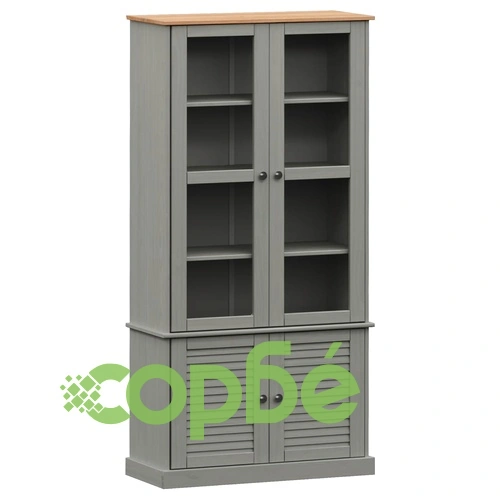 Стъклен шкаф витрина VIGO сив 85x35x170 см бор масив ➤ топ цена ➤ sorbe.bg