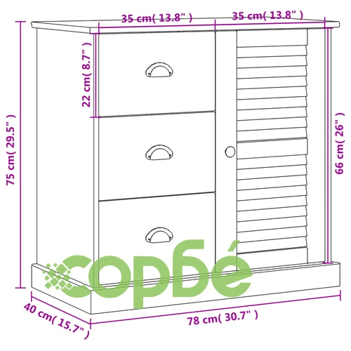 Бюфет с чекмеджета VIGO, 78x40x75 см, бял, бор масив ➤ топ цена ➤ sorbe.bg