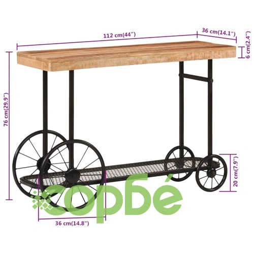 Конзолна маса, 112x36x76 cм, мангово дърво масив и желязо ➤ топ цена ➤ sorbe.bg