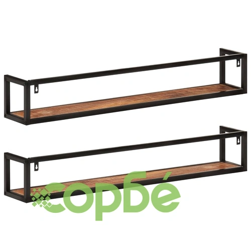Стенни рафтове 2 бр 110x17x17 см мангово дърво масив и желязо ➤ топ цена ➤ sorbe.bg