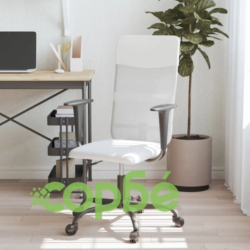 Офис стол, регулируем, бял, мрежеста материя и еко кожа ➤ топ цена ➤ sorbe.bg