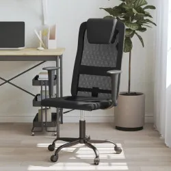 Офис стол, черен, мрежест плат и изкуствена кожа