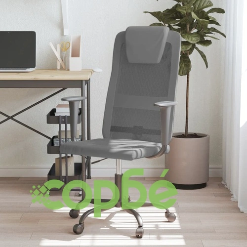 Офис стол, регулируем, сив, мрежеста материя и еко кожа ➤ топ цена ➤ sorbe.bg