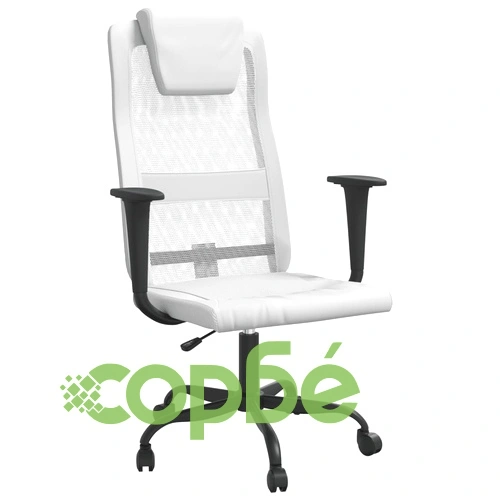 Офис стол, регулируем, бял, мрежеста материя и еко кожа ➤ топ цена ➤ sorbe.bg