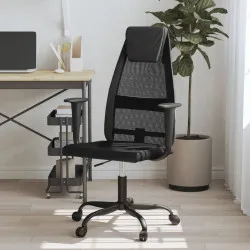 Офис стол, черен, мрежест плат и изкуствена кожа