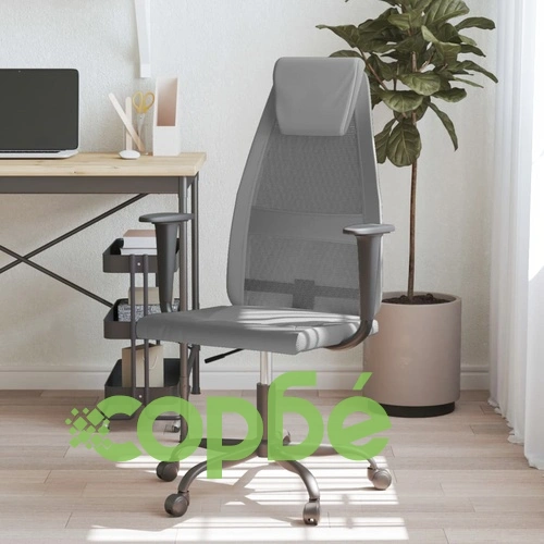 Офис стол, регулируем, сив, мрежеста материя и еко кожа ➤ топ цена ➤ sorbe.bg