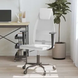Офис стол, бял, мрежест плат и изкуствена кожа