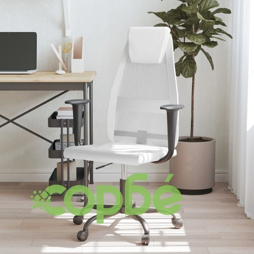 Офис стол, регулируем, бял, мрежеста материя и еко кожа ➤ топ цена ➤ sorbe.bg