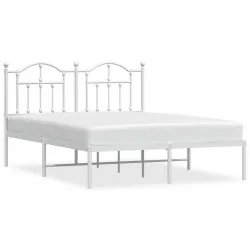 Метална рамка за легло с горна табла, бяла, 135x190 см