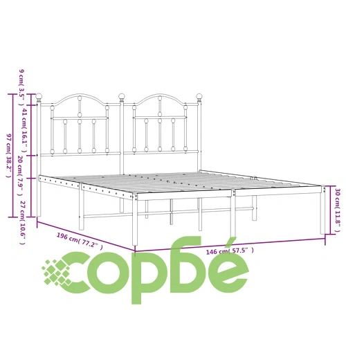 Метална рамка за легло с горна табла, бяла, 140x190 см ➤ топ цена ➤ sorbe.bg