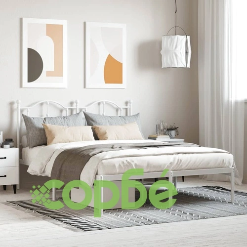 Метална рамка за легло с горна табла, бяла, 140x190 см ➤ топ цена ➤ sorbe.bg