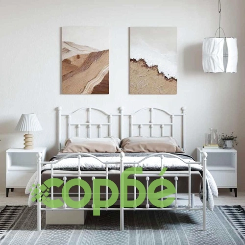Метална рамка за легло с горна и долна табла, бяла, 150x200 см ➤ топ цена ➤ sorbe.bg