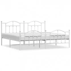 Метална рамка за легло с горна и долна табла, бяла, 200x200 см