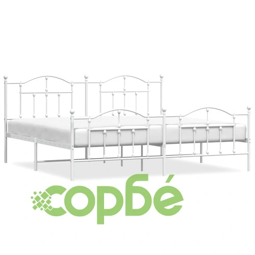 Метална рамка за легло с горна и долна табла, бяла, 200x200 см ➤ топ цена ➤ sorbe.bg