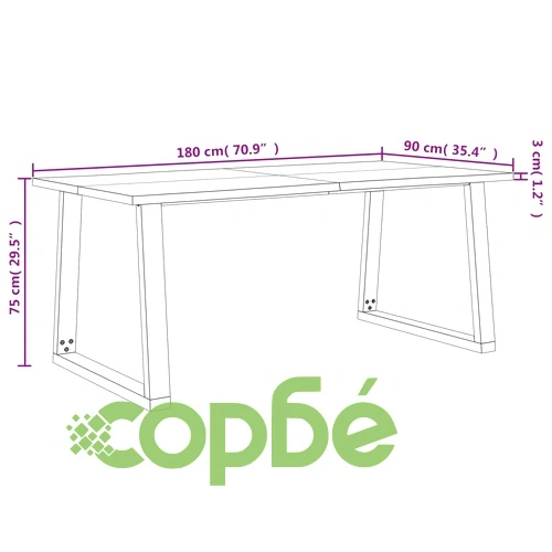 Трапезна маса с жив ръб 180x90x75 см масивна акация ➤ топ цена ➤ sorbe.bg