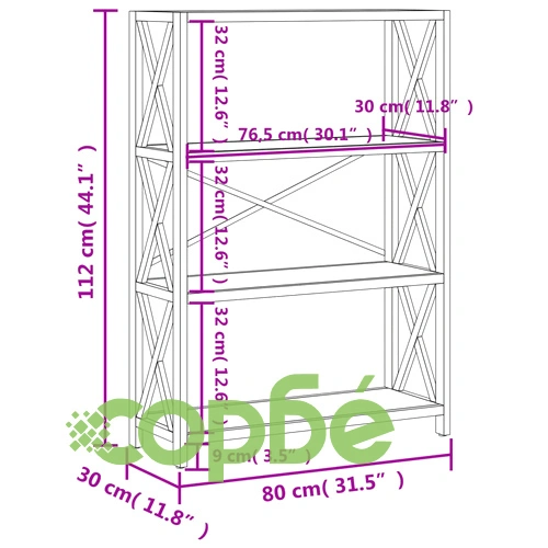 Етажерка на 4 нива, 80x30x112 см, дъб масив ➤ топ цена ➤ sorbe.bg