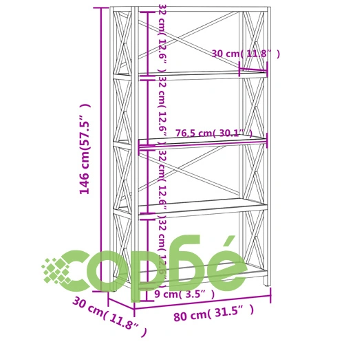 Етажерка на 5 нива, 80x30x146 см, дъб масив ➤ топ цена ➤ sorbe.bg