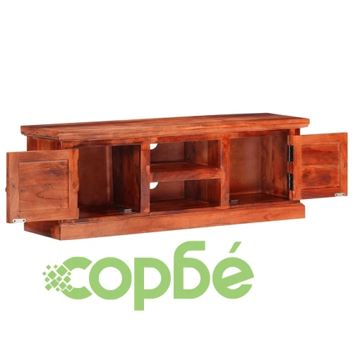 ТВ шкаф с вратички 112x30x40 см масивно акациево дърво ➤ топ цена ➤ sorbe.bg