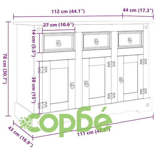 Бюфет Corona сив 112x43x78 см мексикански бор масив ➤ топ цена ➤ sorbe.bg