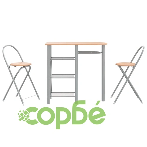 Бар комплект, 3 части, сиво и кафяво, инженерно дърво и желязо ➤ топ цена ➤ sorbe.bg