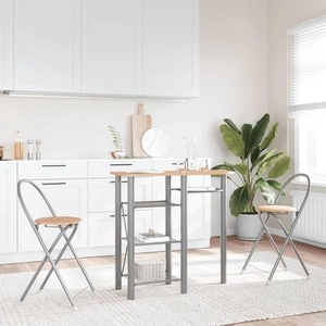 Бар комплект, 3 части, сиво и кафяво, инженерно дърво и желязо