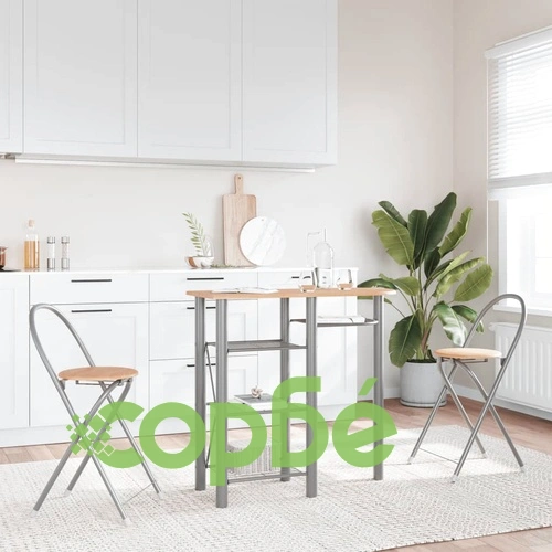 Бар комплект, 3 части, сиво и кафяво, инженерно дърво и желязо ➤ топ цена ➤ sorbe.bg