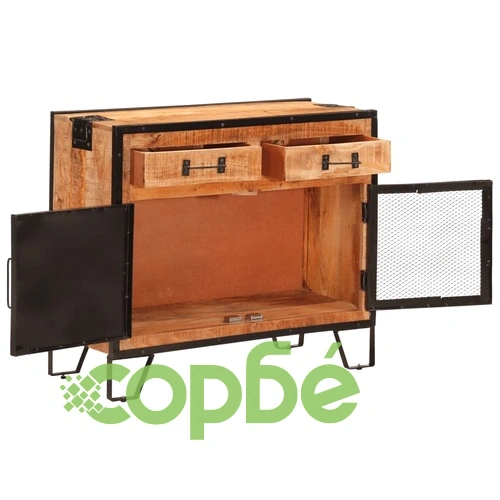 Бюфет 80x31x66 см грубо мангово дърво масив и метал ➤ топ цена ➤ sorbe.bg