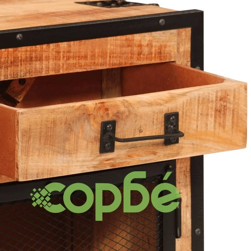 Бюфет 80x31x66 см грубо мангово дърво масив и метал ➤ топ цена ➤ sorbe.bg