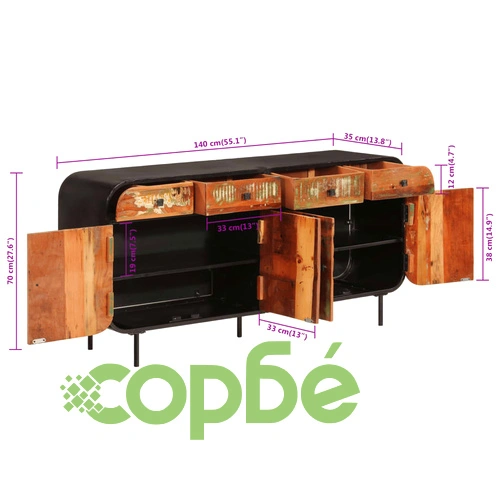 Бюфет 140x35x70 см регенерирано дърво масив и масив ➤ топ цена ➤ sorbe.bg