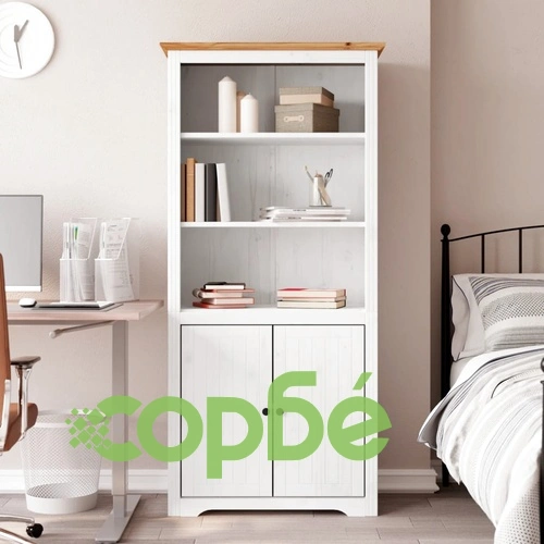 Етажерка за книги BODO бяло и кафяво 82x40x173 см бор масив ➤ топ цена ➤ sorbe.bg