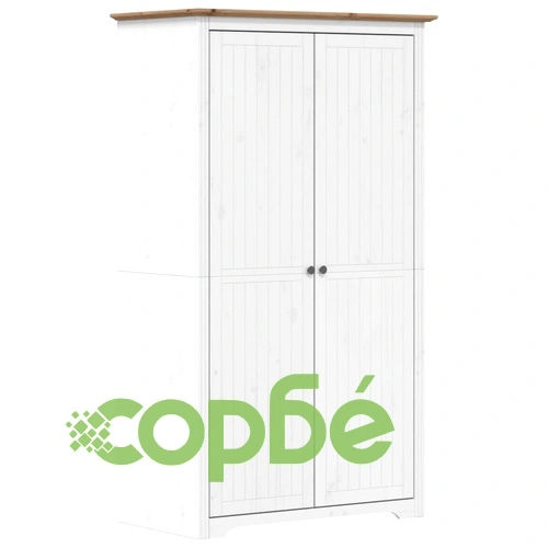 Гардероб BODO, бяло и кафяво, 99x53,5x173 см, бор масив ➤ топ цена ➤ sorbe.bg