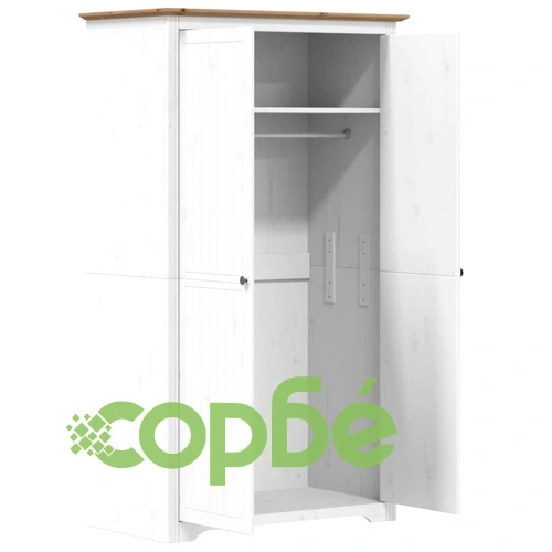 Гардероб BODO, бяло и кафяво, 99x53,5x173 см, бор масив ➤ топ цена ➤ sorbe.bg