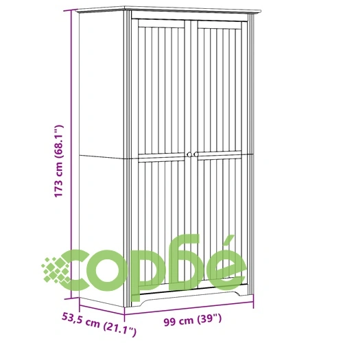 Гардероб BODO, бяло и кафяво, 99x53,5x173 см, бор масив ➤ топ цена ➤ sorbe.bg