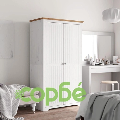 Гардероб BODO, бяло и кафяво, 99x53,5x173 см, бор масив ➤ топ цена ➤ sorbe.bg