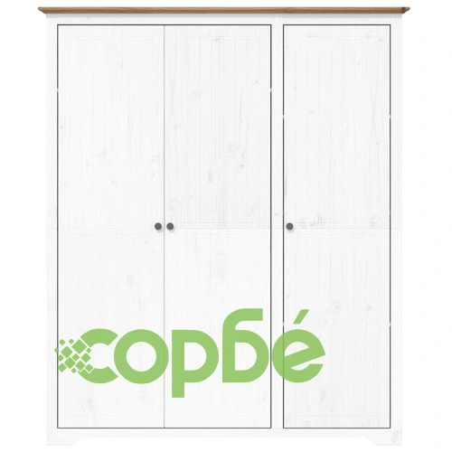 Гардероб BODO, бяло и кафяво, 146x53,5x173 см, бор масив ➤ топ цена ➤ sorbe.bg