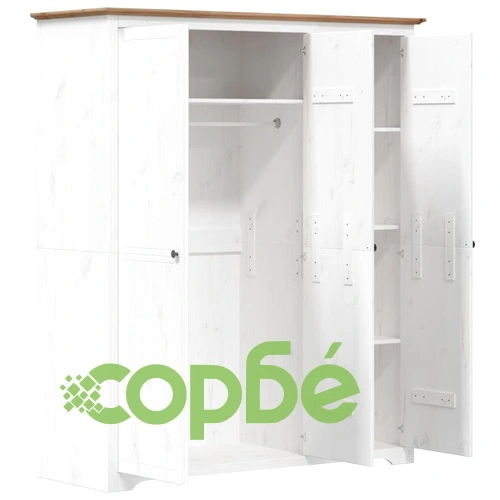 Гардероб BODO, бяло и кафяво, 146x53,5x173 см, бор масив ➤ топ цена ➤ sorbe.bg