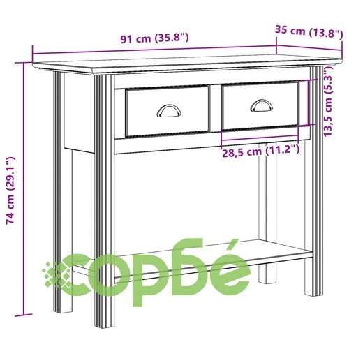 Конзолна маса BODO кафява 91x35x74 см бор масив ➤ топ цена ➤ sorbe.bg