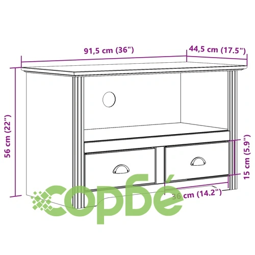 ТВ шкаф с 2 чекмеджета BODO кафяв 91,5x44,5x56 см бор масив ➤ топ цена ➤ sorbe.bg