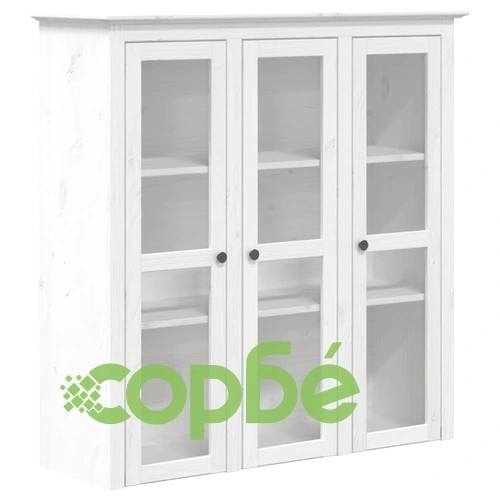 Шкаф със стъклени врати BODO, бял, бор масив ➤ топ цена ➤ sorbe.bg