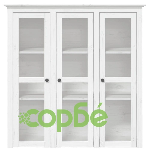 Шкаф със стъклени врати BODO, бял, бор масив ➤ топ цена ➤ sorbe.bg