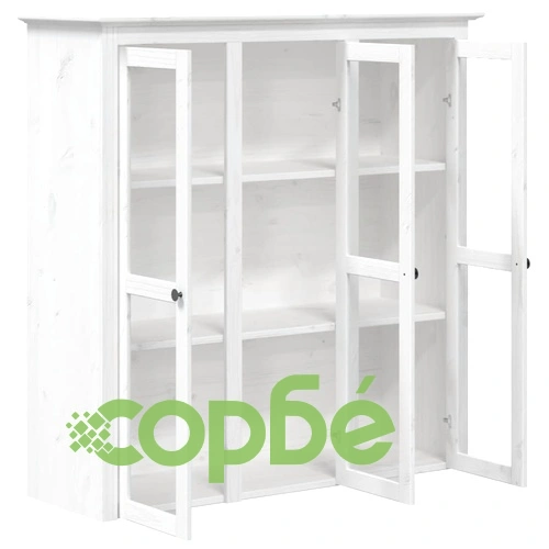 Шкаф със стъклени врати BODO, бял, бор масив ➤ топ цена ➤ sorbe.bg