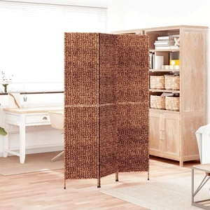 Разделител за стая, 3 панела, кафяв, 122x180 см, воден хиацинт