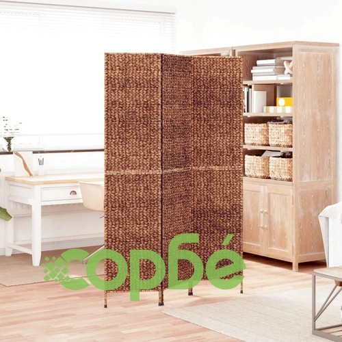 Разделител за стая, 3 панела, кафяв, 122x180 см, воден хиацинт ➤ топ цена ➤ sorbe.bg