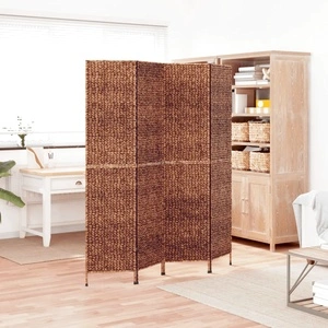 Разделител за стая, 4 панела, кафяв, 163x180 см, воден хиацинт