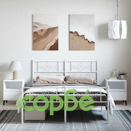 Метална рамка за легло с горна и долна табла, бяла, 150x200 см ➤ топ цена ➤ sorbe.bg